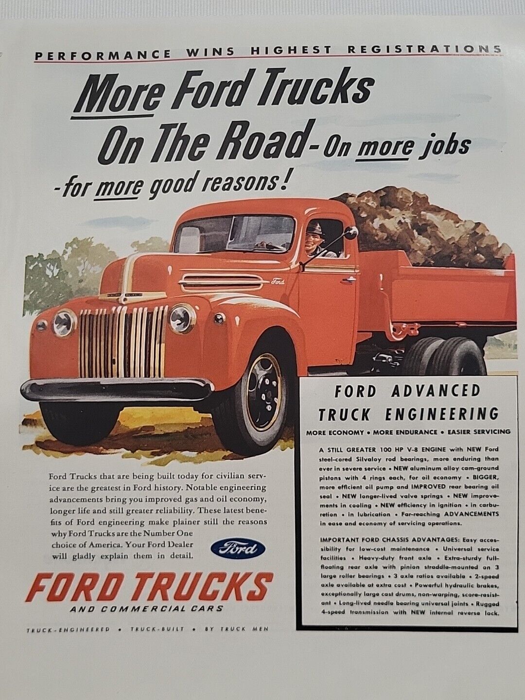 1945 Ford Trucks Fortune WW2 X-Mas Print Ad Automobiles Haul V-8