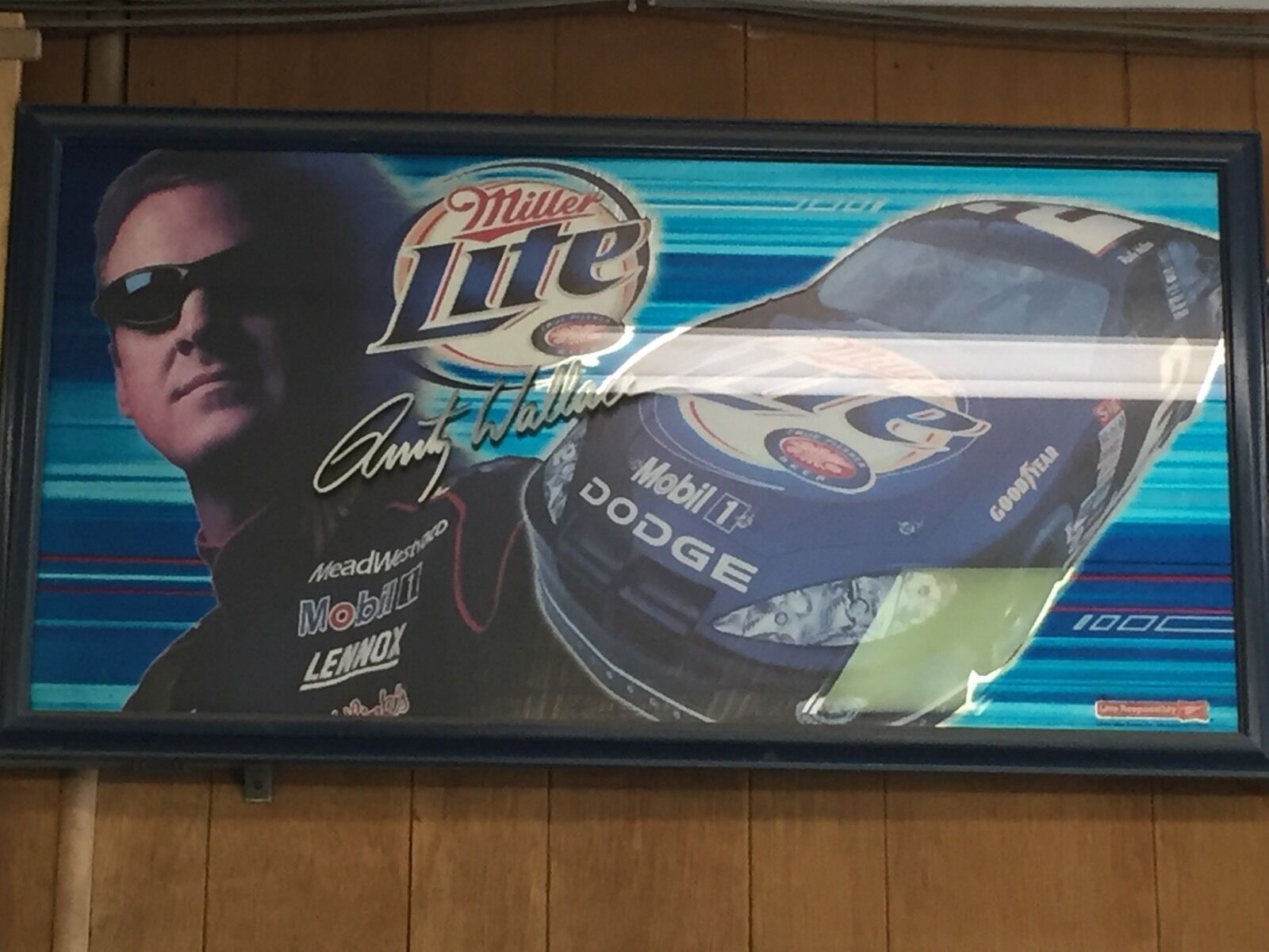 VERY RARE Rusty Wallace Miller Lite Mirror. 38 1/2 Long By 2 1/2 Tall 