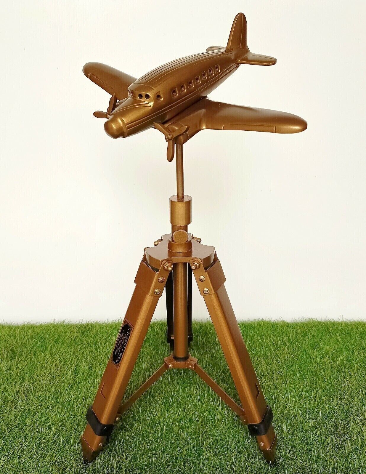 Table Desktop Aircraft Metal Airplane Model on Tripod Stand Home Office Decor