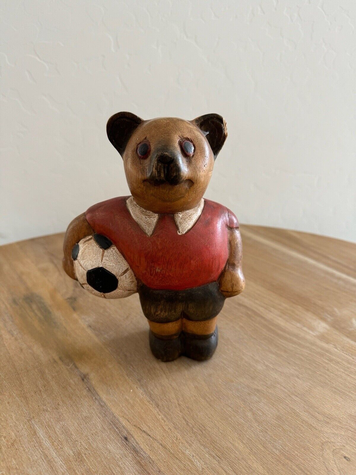 Large Hand carved Wooden Football Player Bear Statue Teddy Bear