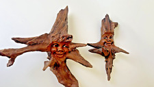 Vintage Hand Carved Face In Tree Branch Set of 2 Wall Art 13