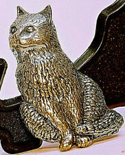 Collectible Pewter Vintage Brooch Badge Pin Sitting Cat signed A.R. Brown picture
