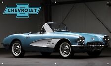 1959 Corvette Convertible 3'X5' VINYL BANNER GARAGE MAN CAVE SIGN MECHANICS BLUE picture