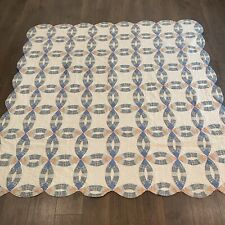 VTG Handmade Quilt Double Size 80”x80” Wedding Ring Farmhouse picture