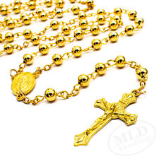 Gold Tone Metal Catholic Rosary Necklace 6mm Round Prayer Beads Virgin Mary picture