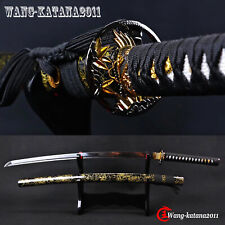 Handmade 1095 Steel Katana Sharp Japanese Samurai Battle Ready Sword Black Gold picture