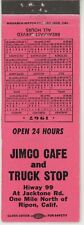 JIMCO CAFE and TRUCK STOP Hiway 99 Ripon CA 1967 Antique Matchbook Cover D-6 picture