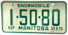 Vintage 1973 Manitoba Canada Snowmobile License Plate Collector Garage Decor picture