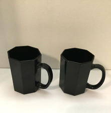 Arcoroc Octime Octagon BLACK GLASS COFFEE MUGS Made in France Set of 2 picture