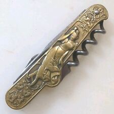 Vintage Robert Klaas Kissing Crane Corkscrew Pocket Knife Brass Victorian Handle picture