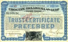 Choctaw, Oklahoma and Gulf Railroad Co. - 1899-1910 dated Railway Stock Certific picture