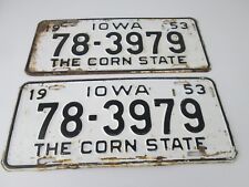 Vintage 1953 Iowa Corn State License Plate Set Pair Pottawattamie County 78-3979 picture