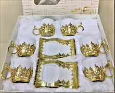 Porcelain White Golden Coffee Cup Gym Set Handle Rug Plates Golden Acrylic 160ml picture