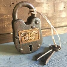 New York Insane Asylum Working Cast Iron Lock W/ 2 Keys W/ Rusty Antique Finish picture