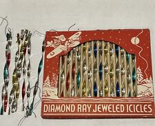 Vtg 26 pc DIAMOND RAY JEWELED Metal Icicle Xmas Ornament Santa In Plane Graphic picture