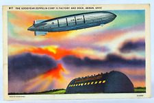 US NAVY Goodyear Zeppelin Over Goodyear Zeppelin Factory Akron OH Postcard picture