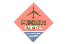 Surinam Airways Ltd Airline Luggage Label Tag MINTY UNUSED 1950's picture