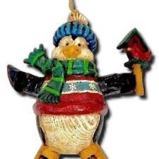 Woodstock Christmas Penguin Ornament Posable Adorable Wood Look Vintage 7 Inch picture