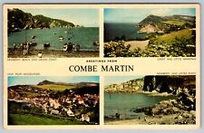 Greetings From Combe Martin Seaside Newberry Beach Multiview VTG Postcard 1955 picture