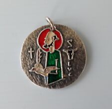 St Saint Luke Religious Medal French Silver Enamel Elie Pellegrin Pe Pendant Vtg picture
