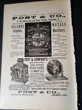 Original 1886 print ad POST & CO railroad supply head light  lamp  Cincinnati OH picture
