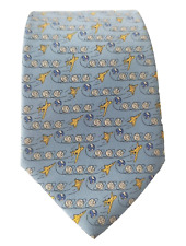 Dassault Aviation Sky Blue Yellow Silk Tie Plane Planet Wide Long Vtg France picture