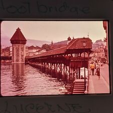 1970s Lucerne, Switzerland Chapel Bridge 35mm Photo Slide Covered Footbridge D2 picture