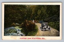 Staunton IL-Illinois, General Greetings, Vintage Car, Vintage Postcard picture