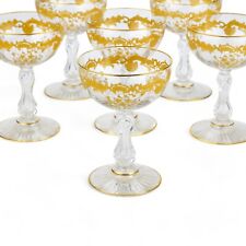 8 Saint (St) Louis France Massenet Clear Gold Encrusted Glass Champagne Coupes picture