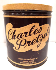 Vintage Charles Pretzels Tin Can w/ Lid Charles Chips Mountville, PA (10