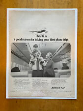 Vintage Boeing 747 Airplane Airline Advertising Print - Archival Poster Ad 60s picture