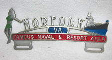 MINT Vintage 1950's Aluminum License Plate Topper- NORFOLK, VA. Navy Battleship picture