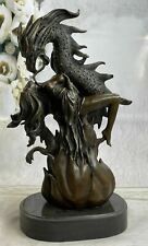 Bronze Sculpture Nude Girl Lady Nymph with Dragon Museum Quality Artwork Sale NR picture