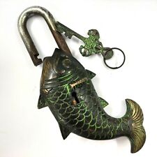 Real Antique Vintage Padlock with Working Key Rare Fish Style picture