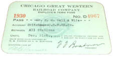 1930 CHICAGO GREAT WESTERN RAILWAY CGW EMPLOYEE PASS #4067 picture