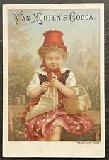 1870’s - 1890’s Van Houten’s Cocoa Trade Card Girl Knitting Red Hat picture
