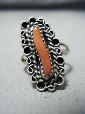 MARVELOUS VINTAGE NAVAJO NATIVE AMERICAN CORAL STERLING SILVER RING OLD picture