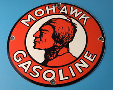 Vintage Mohawk Gasoline Sign - Gas Motor Oil Pump Plate Porcelain Indian Sign picture