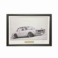 nissan skyline  GTR Pencil Drawing Old Car Framed Autographed by the Author picture