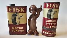 Fisk Tire Oil Motor Tune Up & Cooling System Cleaner Cans & Tire Boy Mascot Gas picture