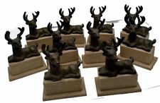 Bronze Reindeer On Wooden Base 4x2.5” Set Of 10 Art Deco Christmas Decor Lovely picture