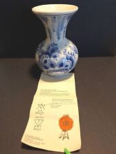 Delft Holland Vase Blue White Hand Painted 6.5” Tall Signed w/Papers  picture