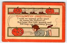 Halloween Postcard Robert H Lord Child Candles JOL Pumpkins Vintage 1916 Antique picture