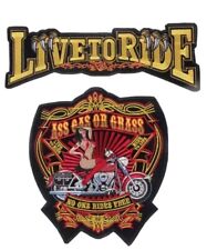 LIVE TO RIDE AS GASS OR GRASS 30 CM JACKET BACK IRON ON EMBROIDERED 2 PCS SET picture