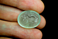 Old Green Agate Intaglio Engraved Peagasus Flying horse  Signet Seal Bead picture