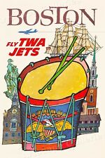 Visit Boston TWA 1960s Vintage Style Air Travel Poster - 16x24 picture
