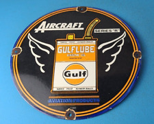 VINTAGE GULF GASOLINE PORCELAIN AIRCRAFT GAS SERVICE STATION PUMP LUBE SIGN picture