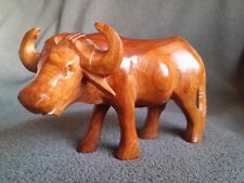 Vintage Detailed Hand Carved Wooden Safari Water Buffalo Nice Unique Wood Item picture