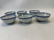Vintage 6 Chinese Blue White Porcelain Rice  Grain Bowls 4 1/2