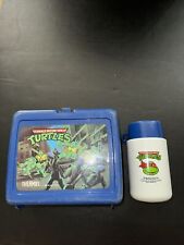 Vintage 1989 Teenage Mutant Ninja Turtles Blue Lunch Box & Thermos Plastic TMNT picture